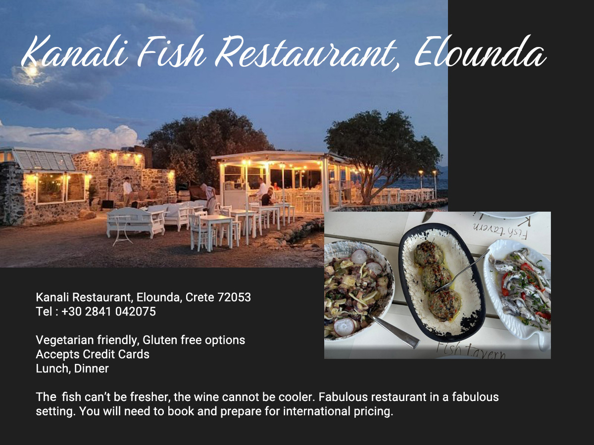 Kanali restaurant, Elounda card