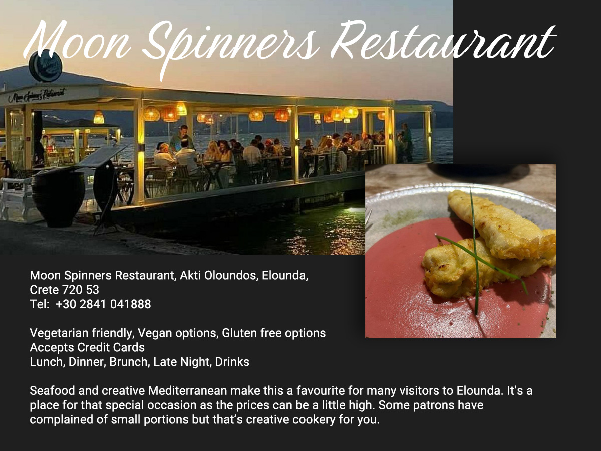 Moon Spinners, Elounda, restaurant card