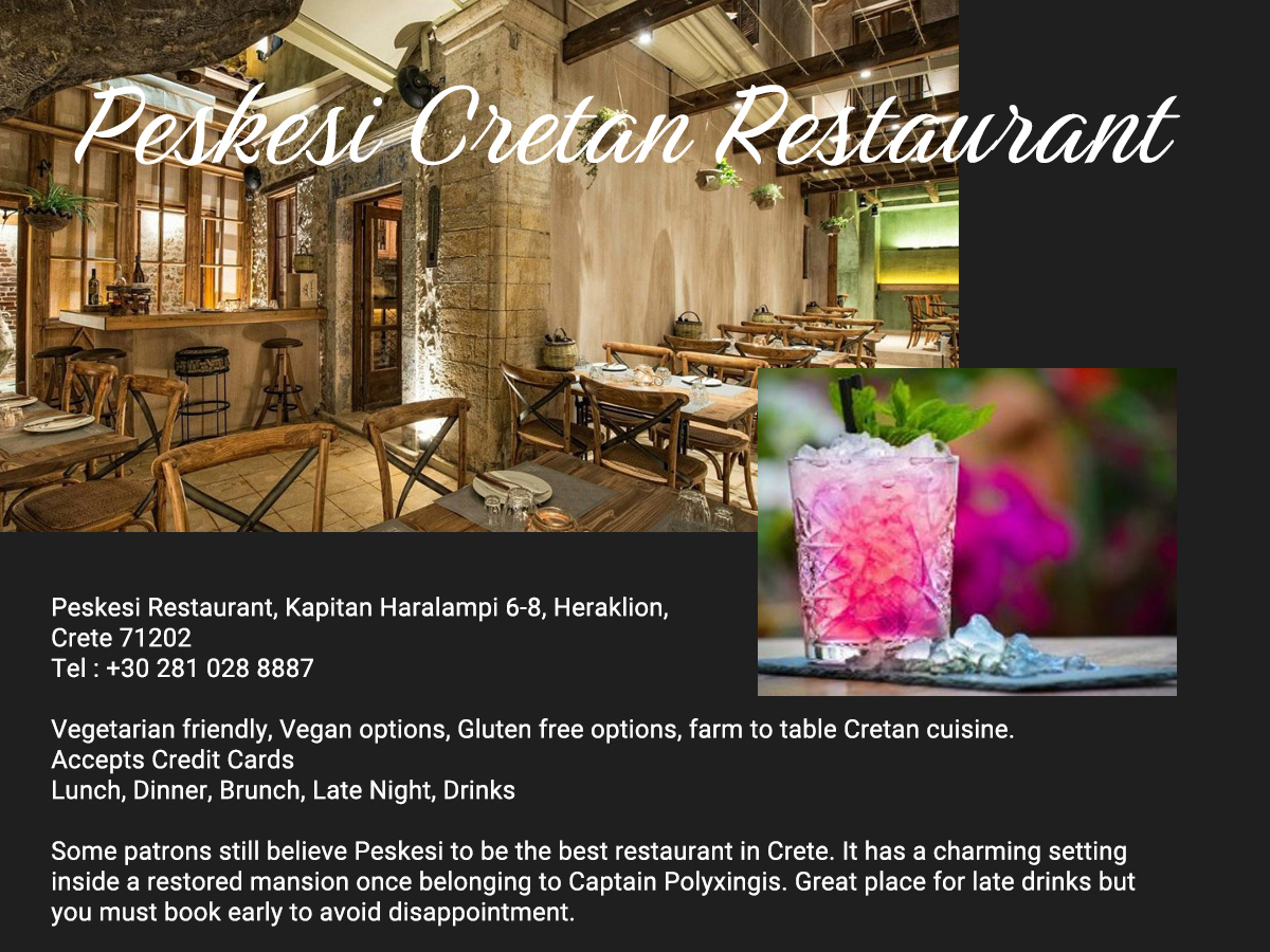 Peskesi restaurant card, Heraklion