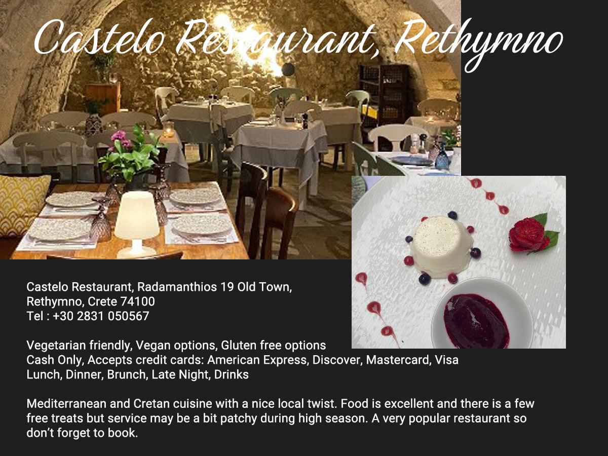 Castelo restaurant card Rethymno