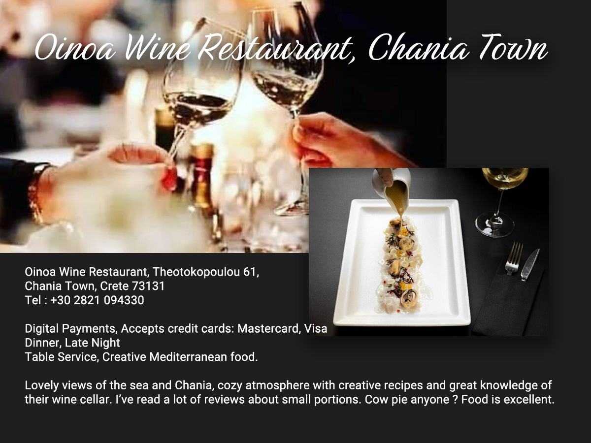 Oinoa restaurant card Chania