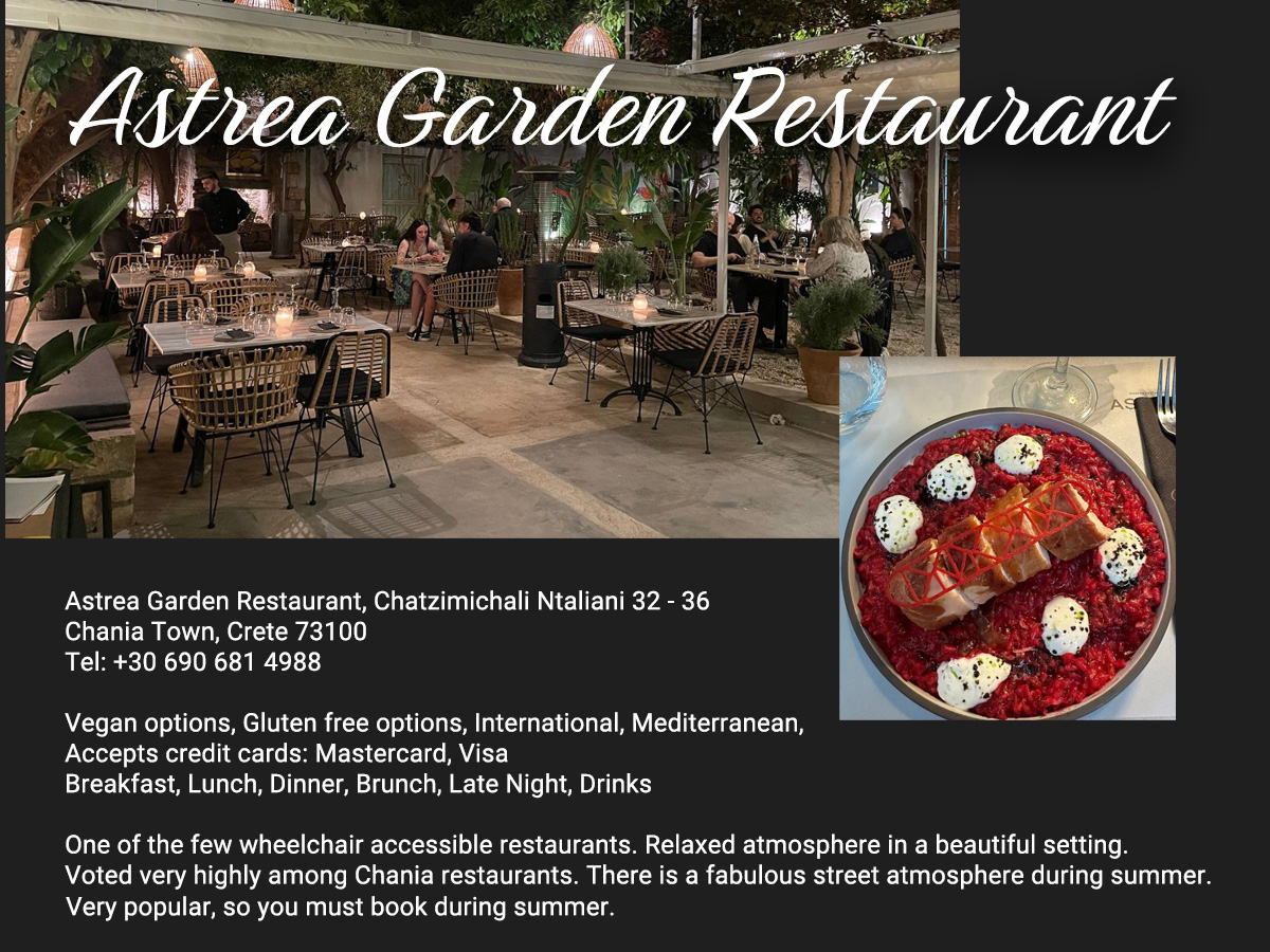 Astrea Garden Restaurant card, Chania
