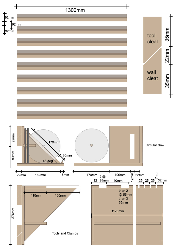 French cleat cutting sizes